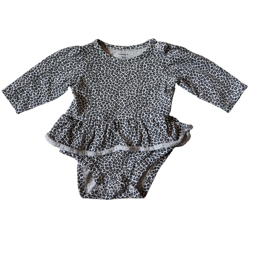 Carters Baby Girls Leopard Print Peplum Bodysuit Long Sleeve Black White 3M